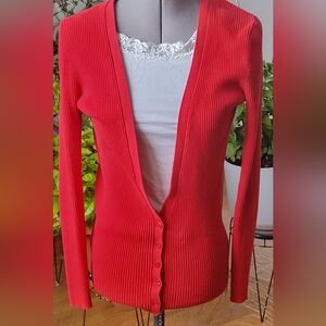 Moda International Red Women's Cardigan Sweater